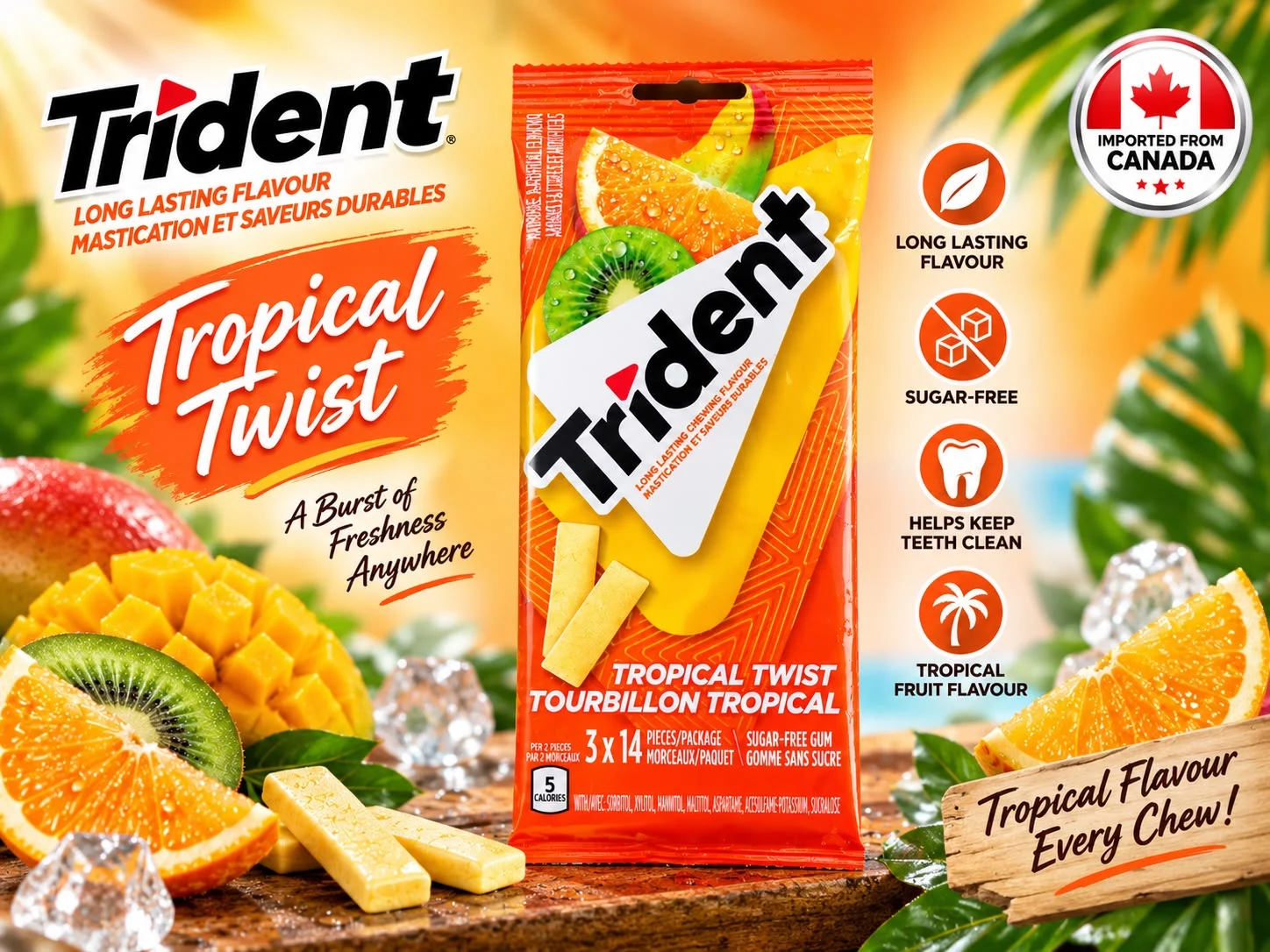 Trident, Tropical Twist Sugar-free Gum Multipack- Pack of 3