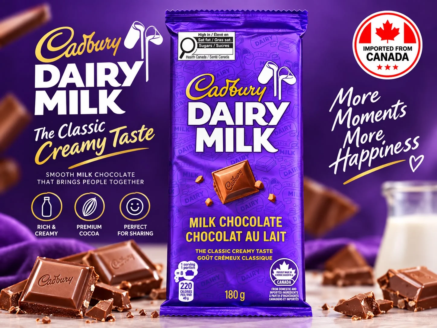 Cadbury Dairy 180g, Made in Canada